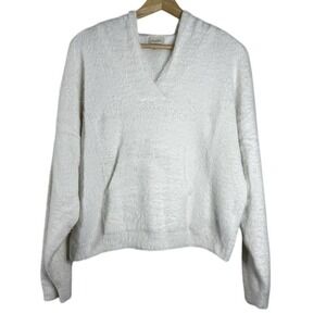 Pilcro by Anthropologie Women's Pullover‎ Hoodie Cream Fuzzy V Neck Size L